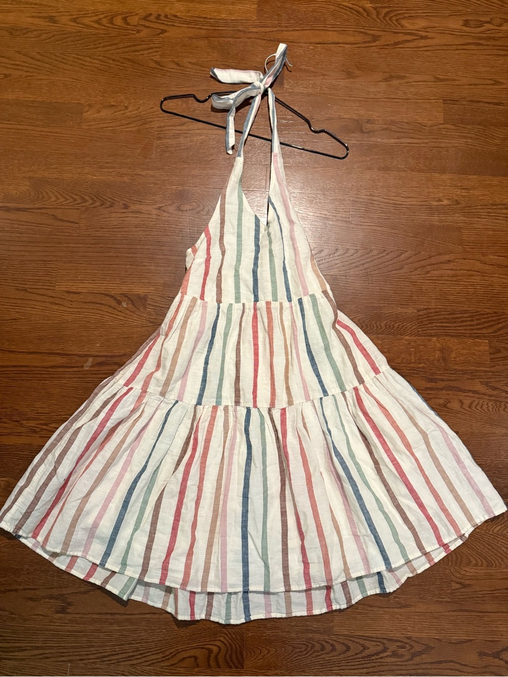American Eagle Outfitters Cream Sundress with Pink, Blue & Green Stripes
